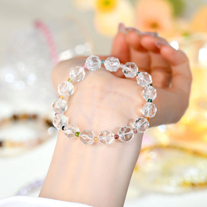 Natural Faceted White Crystal Tourmaline Bracelet | Spiritual Energy & Temple Elegance