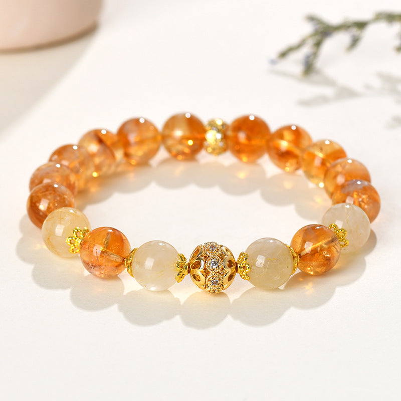 Yellow Pagoda Rutilated Quartz Bracelet - Chinese Style Women's Spiritual Jewelry