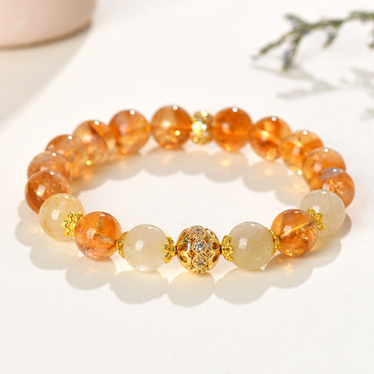 Yellow Pagoda Rutilated Quartz Bracelet - Chinese Style Women's Spiritual Jewelry