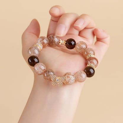 Natural Black Gold Super Obsidian Butterfly Bracelet with Large Round Beads for Women's Protection