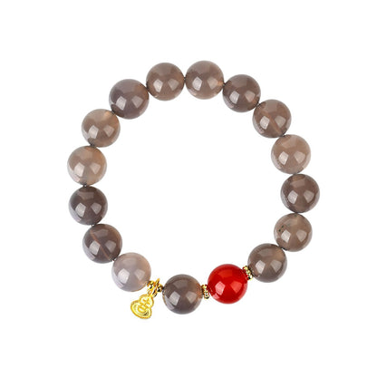 Natural Gray Agate Single Circle Bracelet | Chinese Style Protection & Balance Charm