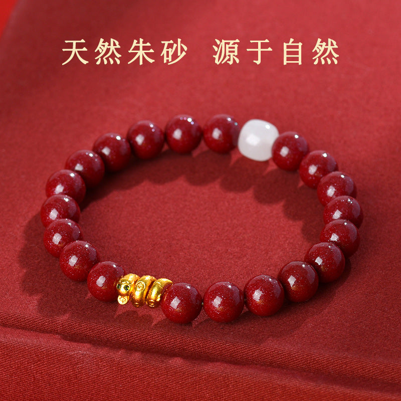 Natural Raw High-Content Cinnabar Coiled Snake Bracelet - Zodiac Snake Birth Year Red Charm for Women