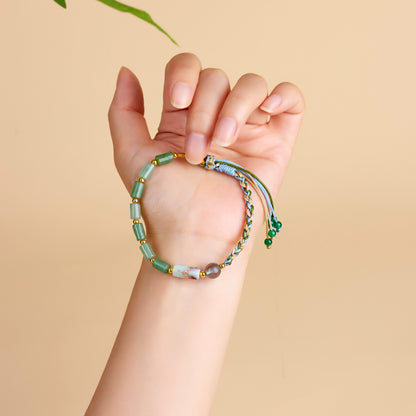 Natural Green Dongling Jade Handwoven Bracelet | Chinese Style Spiritual Protection Jewelry