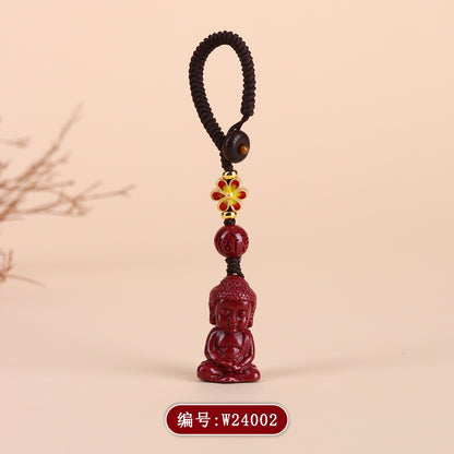 Natural Purple Gold Cinnabar Baby Buddha Keychain - Spiritual Protection Charm