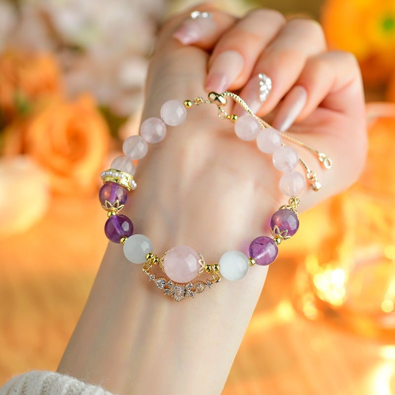 Cancer Zodiac Crystal Bracelet with Natural Rose Quartz, Amethyst & Aquamarine | Emotional Healing Stone Jewelry