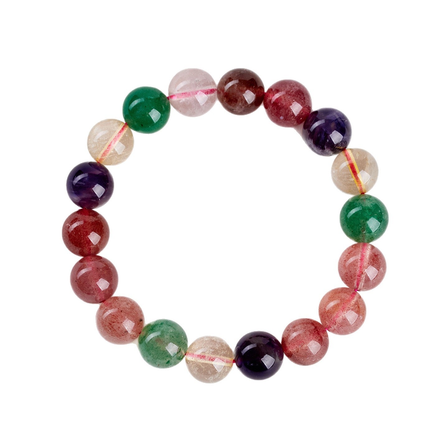 Strawberry Crystal Super Seven Single Circle Bracelet - Natural Energy Charm for Women