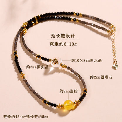 Natural Silver Obsidian Black Spinel Adjustable Collarbone Necklace - Mystical Protection for Women