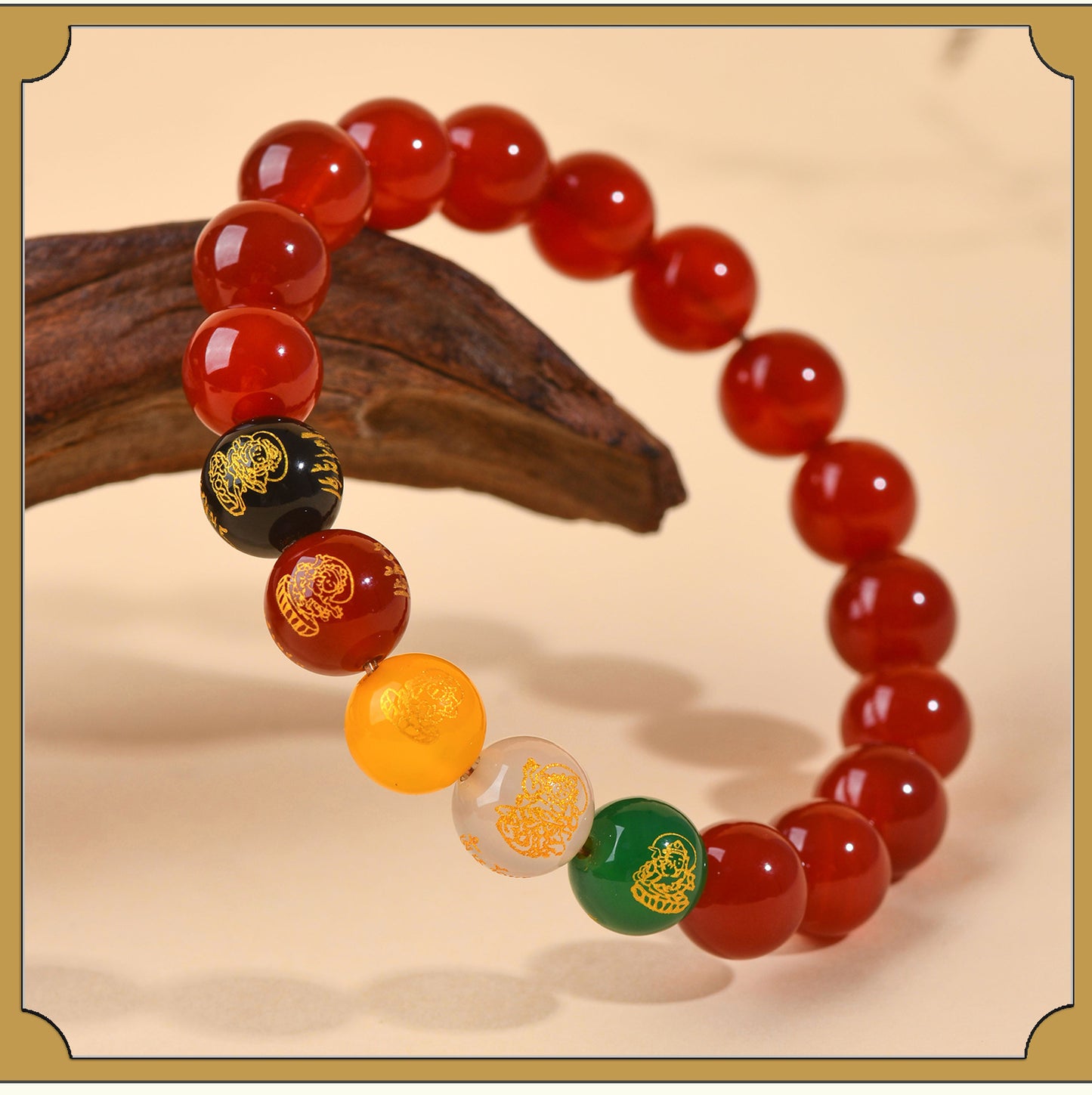 Natural Red Agate Five-Way Wealth God Bracelet | Fortune Attraction Spiritual Jewelry