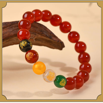 Natural Red Agate Five-Way Wealth God Bracelet | Fortune Attraction Spiritual Jewelry