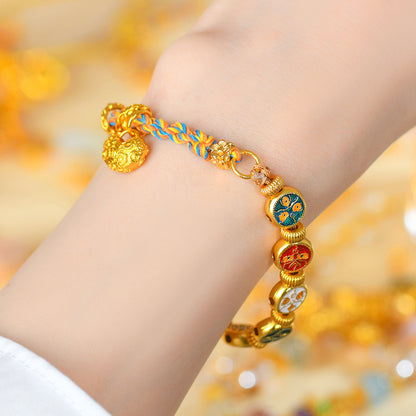 Golden Five-Way Wealth God Hand-Woven Tibetan Bracelet | Prosperity Fortune Talisman