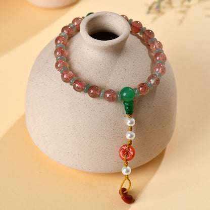 Strawberry Crystal Dongling Jade Bracelet - Natural Energy Stone for Love and Wealth