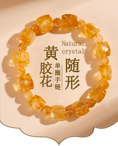 Natural Crystal Red Glue Flower Irregular Single Circle Bracelet - Energy Healing & Wealth Attraction