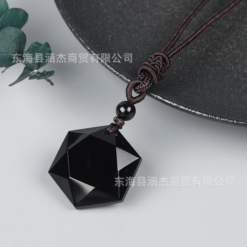 Natural Obsidian Hexagram Pendant - Spiritual Protection Amulet for Men & Women