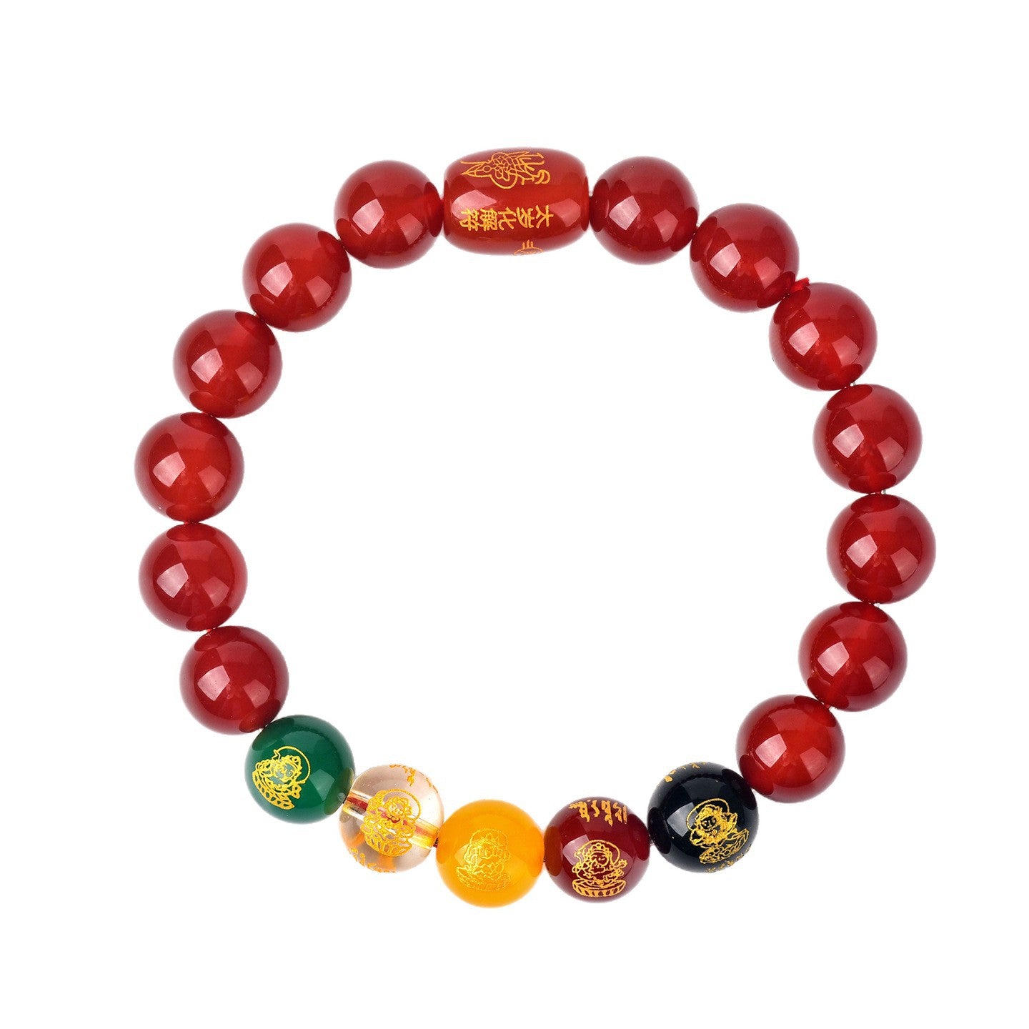 Five-Way God of Wealth Red Agate Tai Sui Bracelet - Wealth Attraction & Zodiac Protection