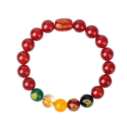 Five-Way God of Wealth Red Agate Tai Sui Bracelet - Wealth Attraction & Zodiac Protection