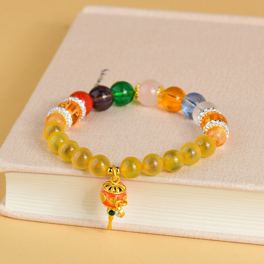 Sweet Heart Agate Five Directions Wealth God Bracelet with Heart Sutra Crystal Beads