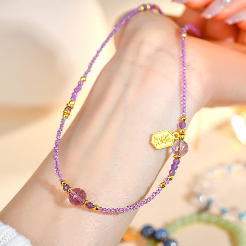 Natural Amethyst Chinese Style Necklace for Women - Spiritual Protection and Elegant Collarbone Chain