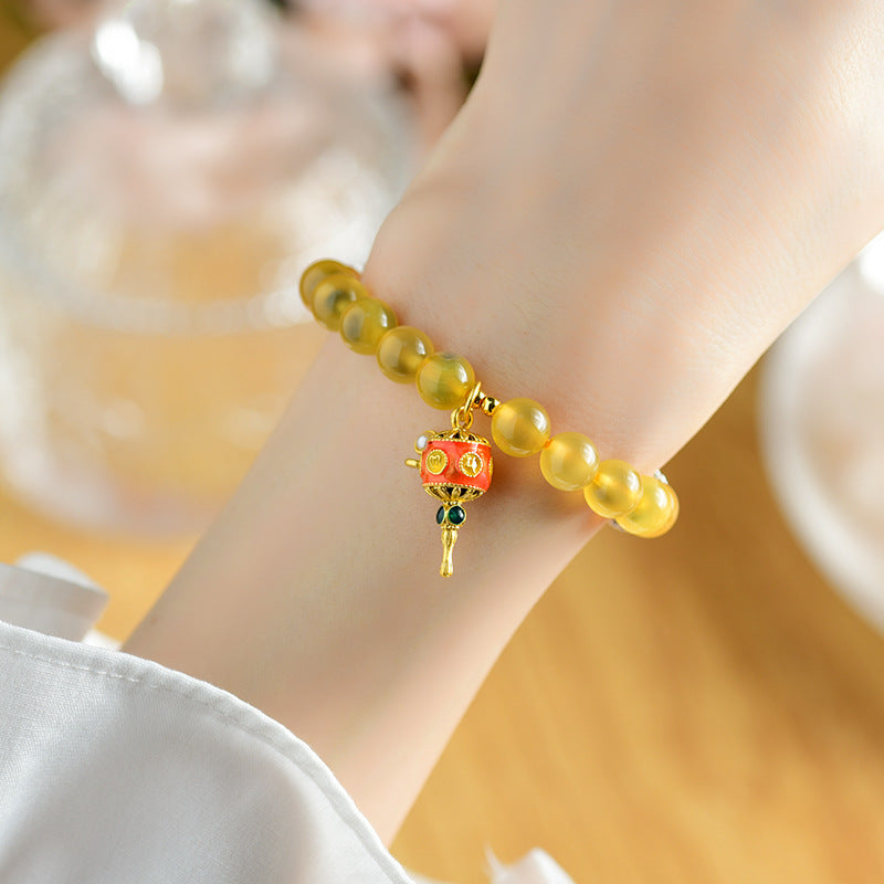 Sweet Heart Agate Five Directions Wealth God Bracelet with Heart Sutra Crystal Beads