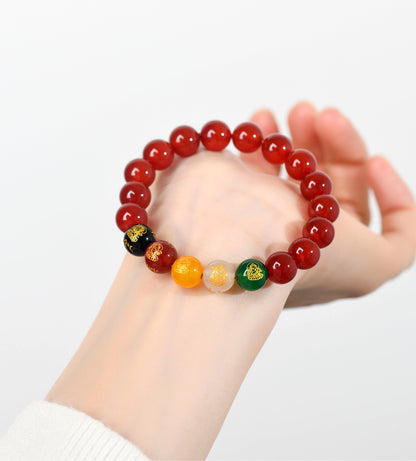 Natural Red Agate Five-Way Wealth God Bracelet | Fortune Attraction Spiritual Jewelry