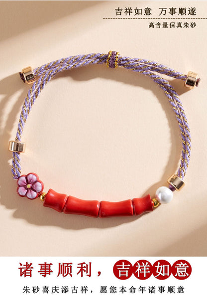 Imperial Red Cinnabar Bracelet | Natural Raw Mineral High Content Chinese Style Rope for Continuous Ascension