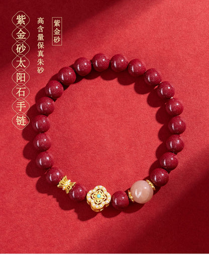 Natural Purple Gold Cinnabar Sunstone Zodiac Bracelet - Retro Chinese Style for Luck & Protection
