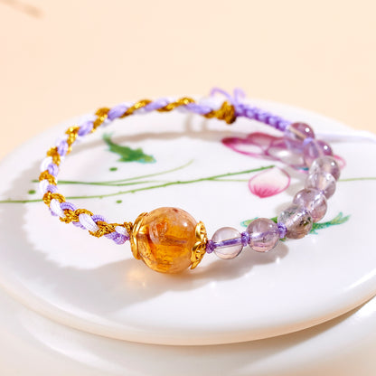 Natural Amethyst Citrine Handmade Braided Bracelet｜Spiritual Energy & Romantic Charm for Women