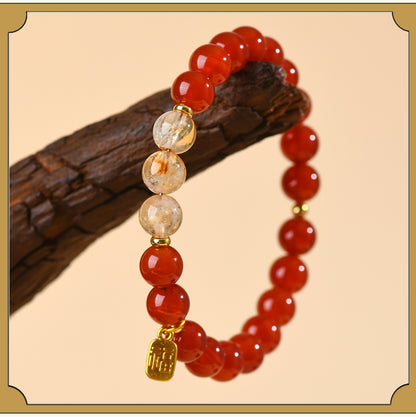 Red Agate and Yellow Pagoda Crystal Fortune Bracelet | Wealth and Protection Amulet