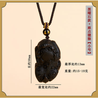 Natural Obsidian Pixiu Pendant Necklace | Chinese Style Unisex Wealth Talisman