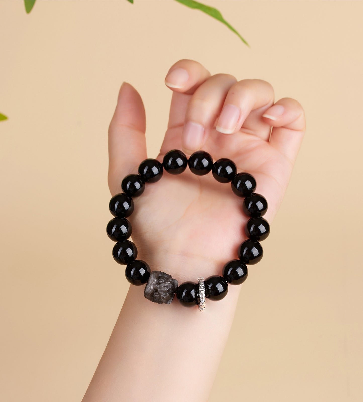 Natural Obsidian Lion Dance Bracelet - Chinese Style Unisex Couple Protection Amulet