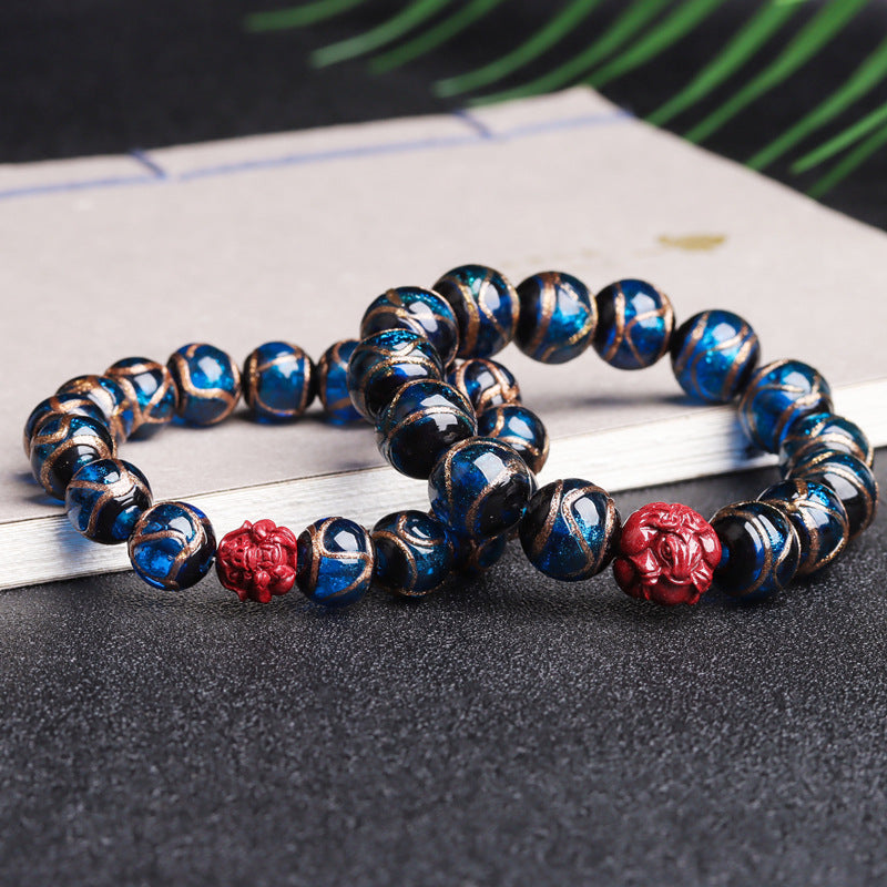 Tiger Year Incense Ash Glazed Bead Bracelet - Mystical Protection and Fortune Talisman