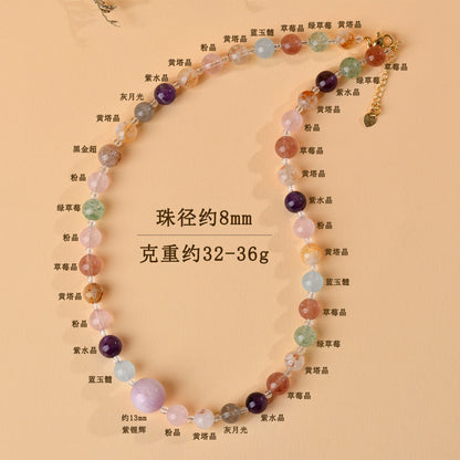 Natural Crystal Multi-Gem Collarbone Necklace | Amethyst & Yellow Tower Crystal for Wealth & Harmony