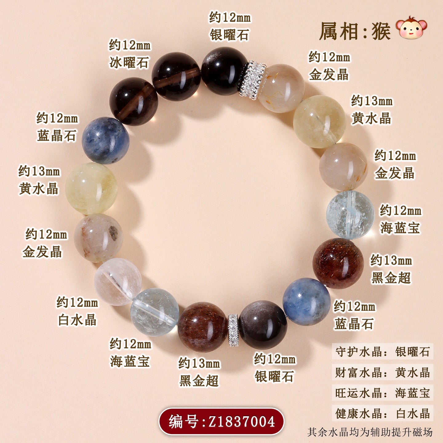 Twelve Zodiac Natural Crystal Multi-Gem Bracelet – Mystical Fortune & Spiritual Harmony Charm