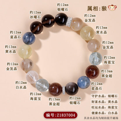Twelve Zodiac Natural Crystal Multi-Gem Bracelet – Mystical Fortune & Spiritual Harmony Charm