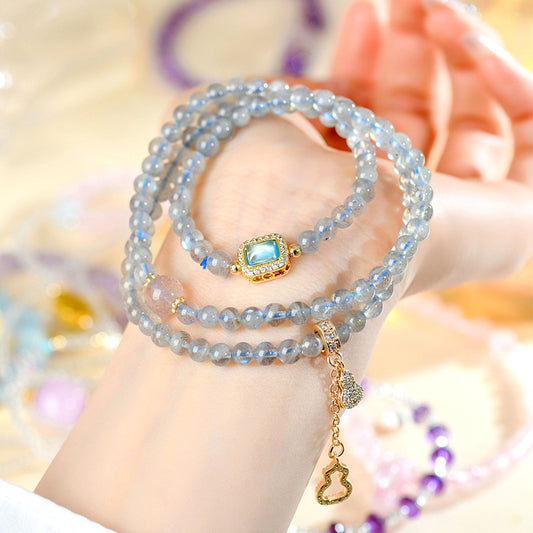 Natural Crystal Labradorite Strawberry Crystal Fortune Three-Circle Bracelet New Chinese Style Original Women's Multi-Layer Bracelet