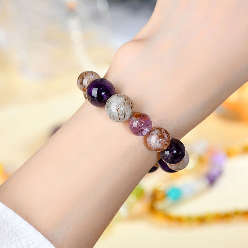 Natural Amethyst Super Seven Purple Planet Bracelet - Elegant Unisex Energy Jewelry for Harmony