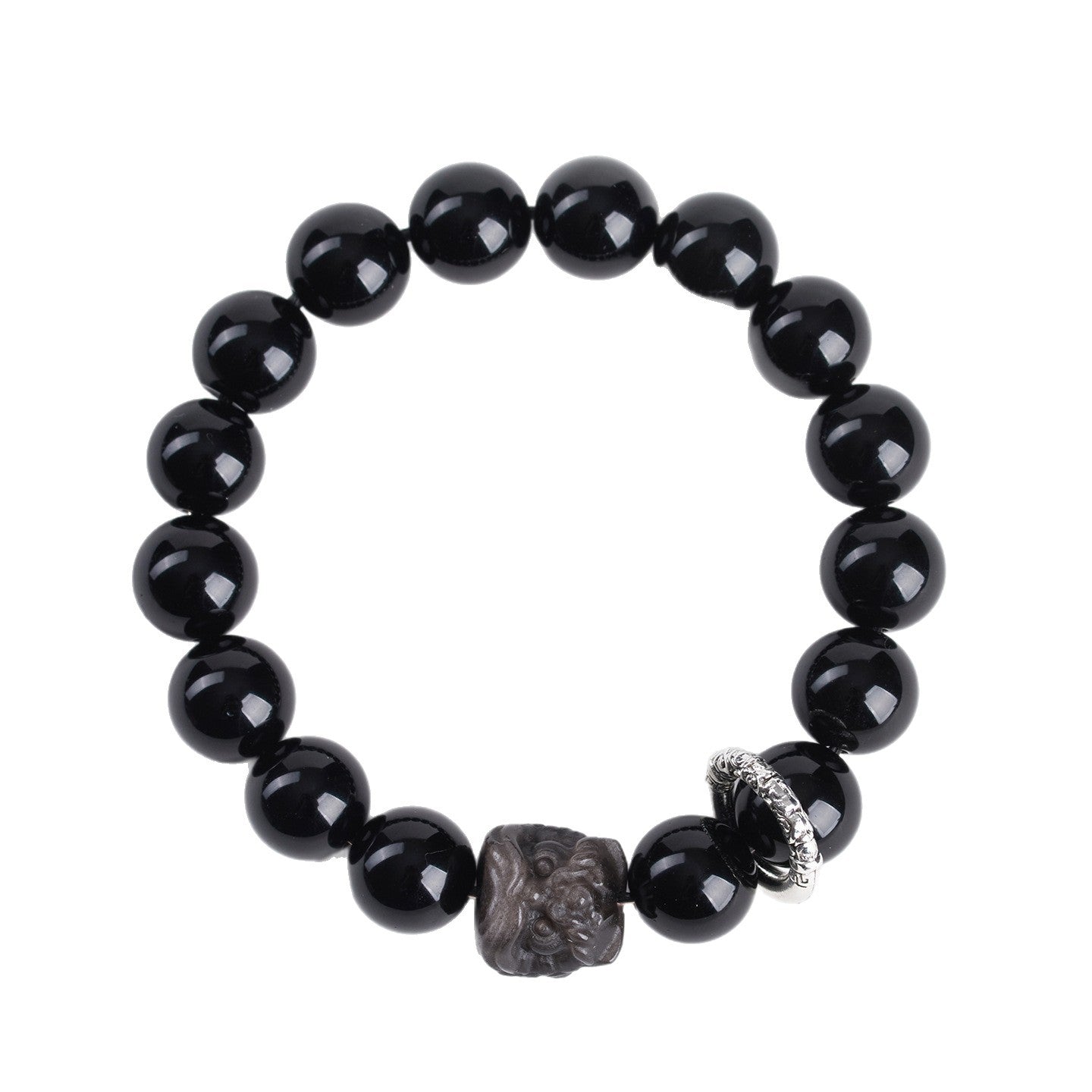 Natural Obsidian Lion Dance Bracelet - Chinese Style Unisex Couple Protection Amulet