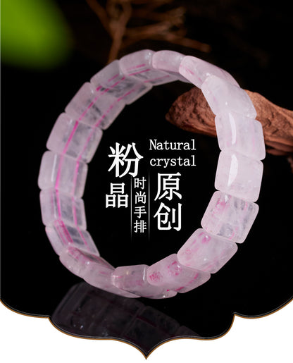 Natural Pink Quartz Crystal Bracelet | Love Harmony Energy Stone Ice Transparent Fashion