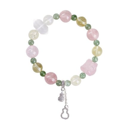 Natural Yellow Crystal Horse & Pink Crystal Gourd Tassel Bracelet | Chinese Style Women's Lucky Charm