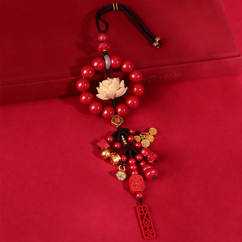 Natural Imperial Red Sand Peace Lotus Car Hanging Ornament for Protection and Harmony