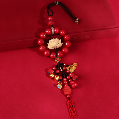 Natural Imperial Red Sand Peace Lotus Car Hanging Ornament for Protection and Harmony