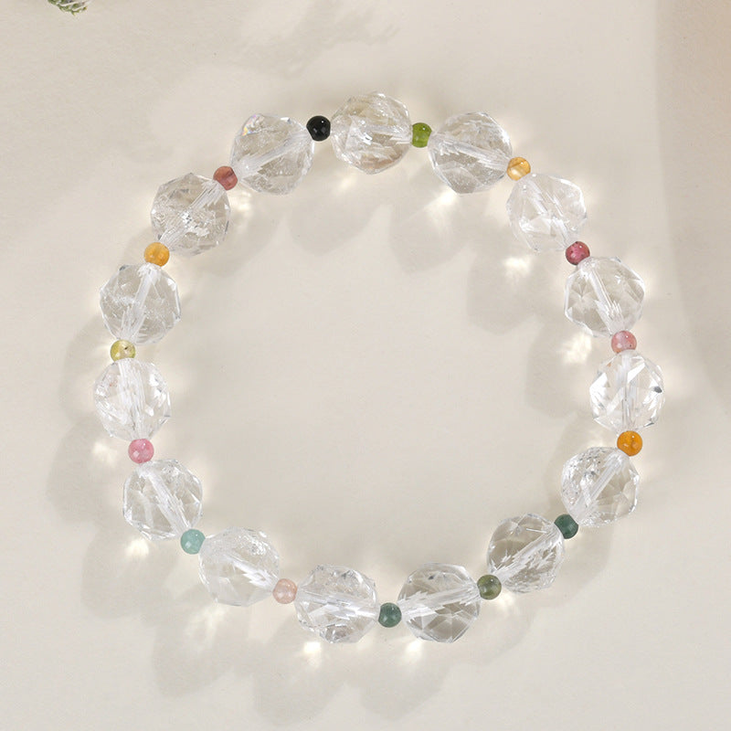 Natural Faceted White Crystal Tourmaline Bracelet | Spiritual Energy & Temple Elegance