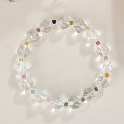 Natural Faceted White Crystal Tourmaline Bracelet | Spiritual Energy & Temple Elegance