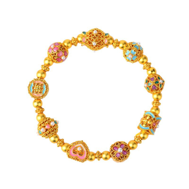 Flowing Color Four-Leaf Clover Gold Sand Fortune Bead Bracelet – Lucky Charm for Women