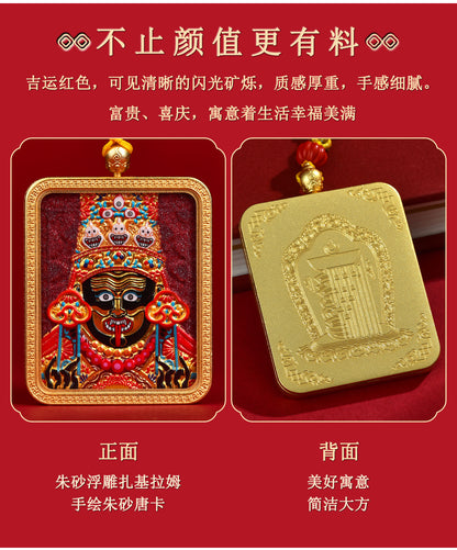 Purple Gold Cinnabar Thangka Pendant Necklace - Tibetan Spiritual Amulet for Protection
