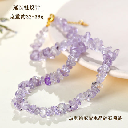Natural Bolivia Amethyst Crushed Stone Collarbone Necklace & Double Circle Bracelet | Spiritual Protection & Wealth Attraction