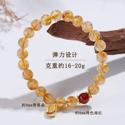 Yellow Pagoda Crystal Bracelet | Natural Stone Chinese Style Women's Luck Charm