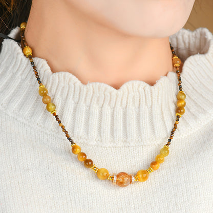 Golden Tiger Eye Tower Crystal Necklace | Wealth & Protection Talisman for Women