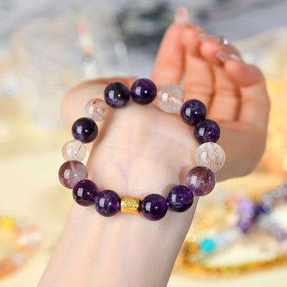 Natural Amethyst Super Seven Bracelet with Black Gold | Elegant Spiritual Jewelry for Women