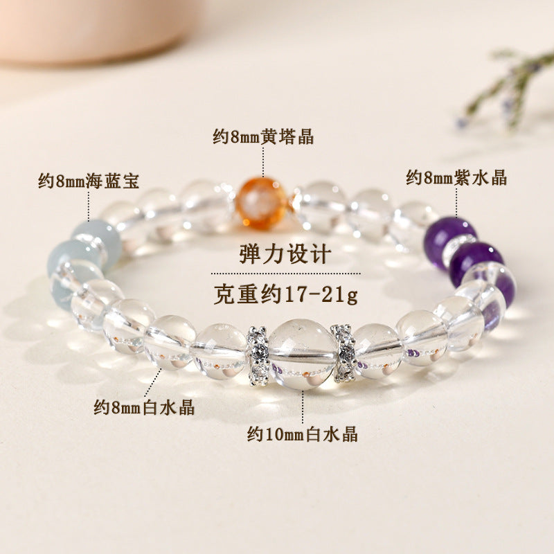 Natural Crystal Tower Bracelet with Amethyst Aquamarine Yellow Quartz for Women