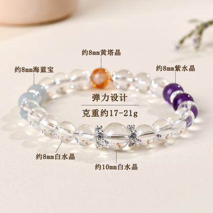 Natural Crystal Tower Bracelet with Amethyst Aquamarine Yellow Quartz for Women
